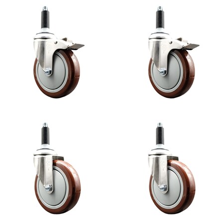 Service Caster 5 Inch 316SS Maroon Poly Swivel 3/4 Inch Stem Caster Lock Brake SCC, 2PK SS316TTLEX20S514-PPUB-MRN-2-S-2-34